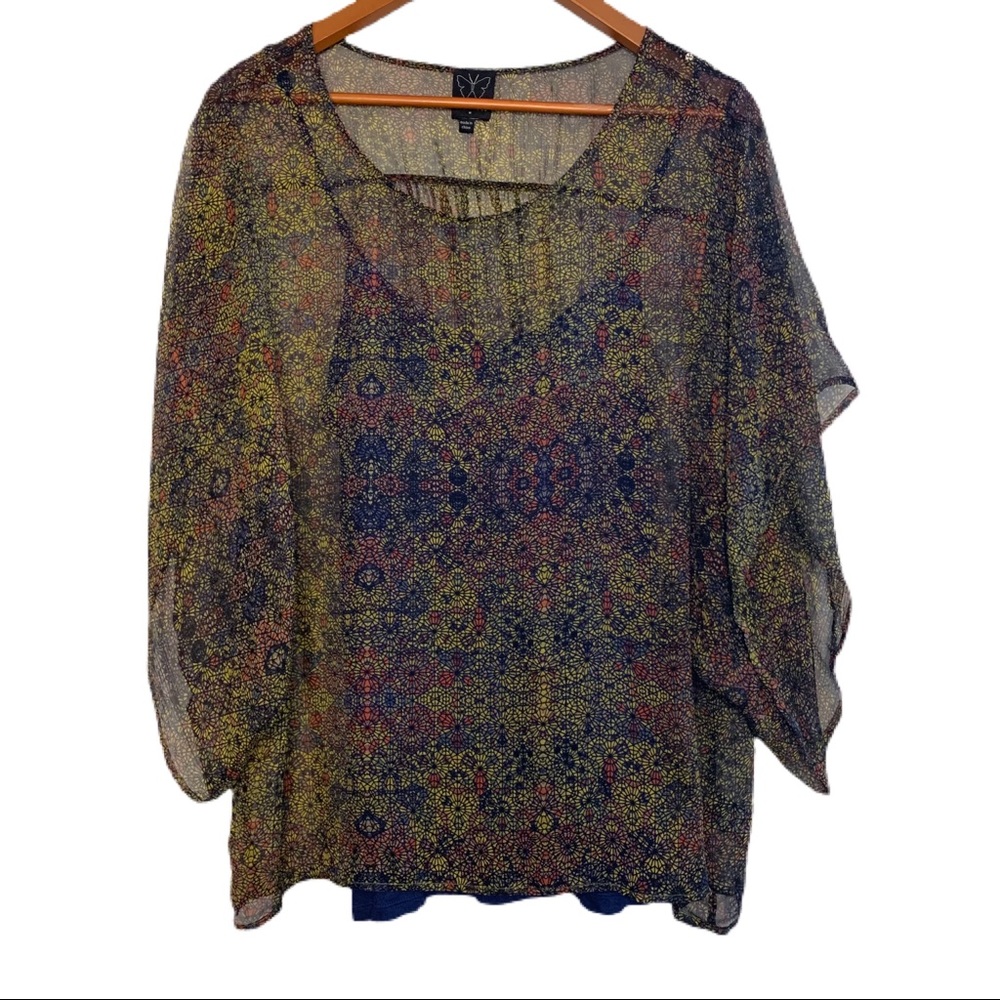 Ella Moss 100% silk sheer top with tank sz M